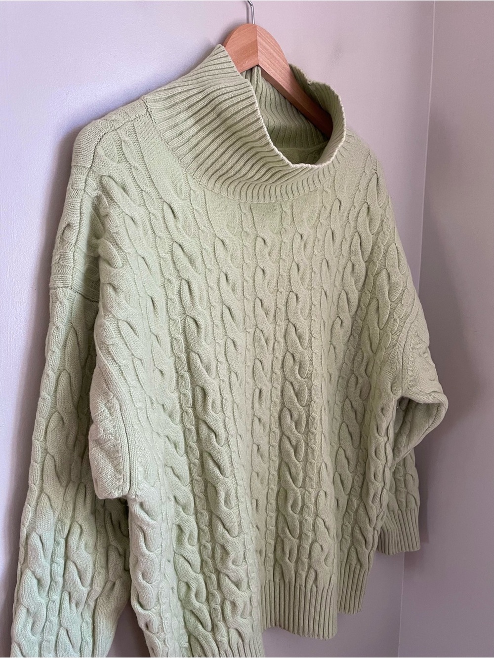 Babaton Aritzia Stargaze Turtleneck Palm Green Cable Knit Merino Wool Large - Picture 8 of 10